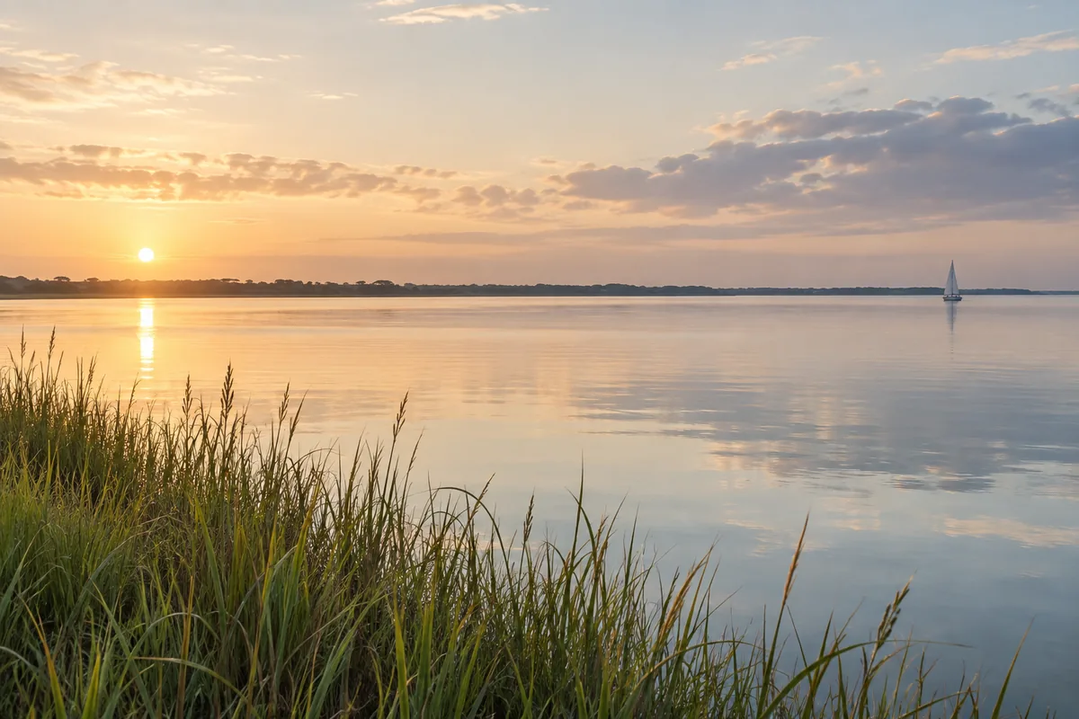 Illustrative quiet bay at sunrise